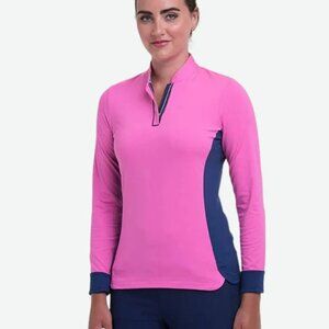 EP Pro 1/4 Zip Pullover Mandarin Collar‎ Jersey Pink w/Blue Panels Women Large